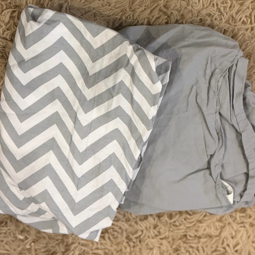Fitted Play Yard Cotton Jersey Sheet/ Chevron / Gray 2PK